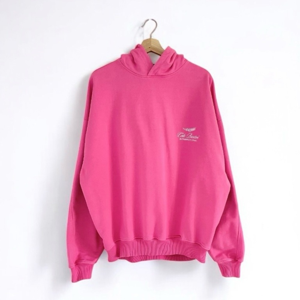 Men's Pink Pullover Hoodie with Subtle Chest Logo